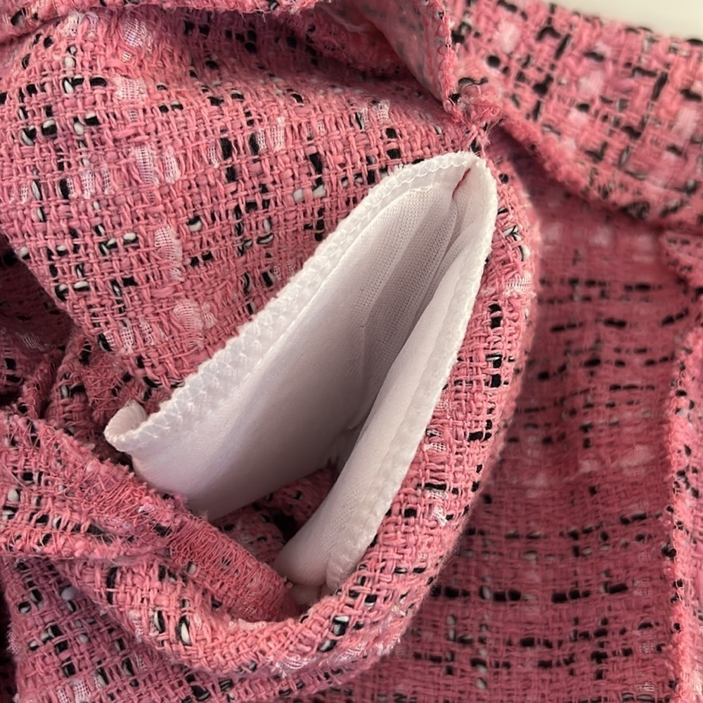Shein Pink Black & White Tweed Business Career Classic Blazer Jacket Size Small - Picture 6 of 8